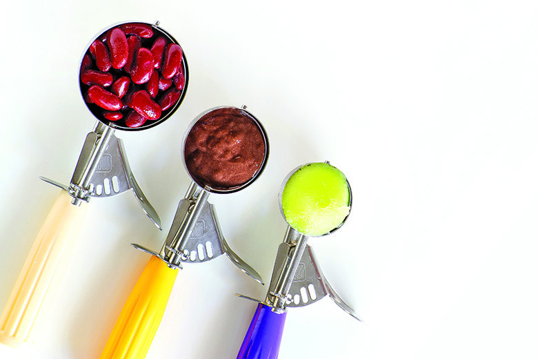Dishers: A Handy Tool for Perfect Portions | Food & Nutrition | January/February 2018 Three sizes of disher scoops